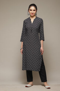 Black LIVA Straight Kurta image number 1